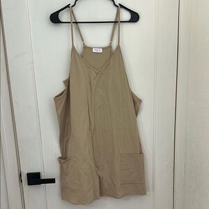 Tan Sleeveless Romper with Pockets